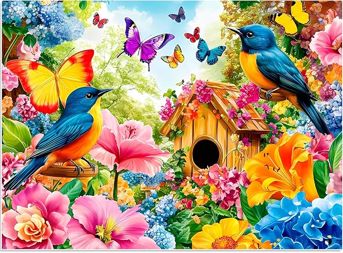 300 Piece Jigsaw Puzzle for Adults, Birds Flower Puzzles 300 Pieces for Adults Fit Together Perfectly, Challenging Puzzle for Friends Family Activity Game Nights- Finished Size 20.5×15