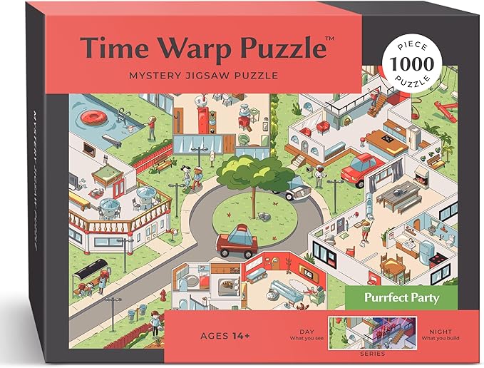 Time Warp Puzzle Series 1 – Day to Night Hidden Scene | 1000 Piece Jigsaw Puzzle for Adults | Discover a Story That Transforms as You Build | Giftable Magic Puzzle Art (Purrfect Party)