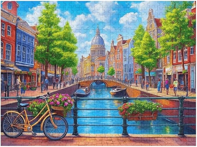 Amsterdam with Bicycles - 1000 Piece Jigsaw Puzzle for Adults - Challenging Puzzle Perfect for Game Nights - Finished Size is 20.5 x 15 -Gift for Christmas, Anniversary, Birthday,Family