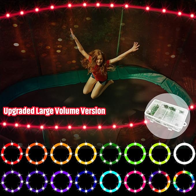 【Upgraded Large Volume&Longer Version】LED Trampoline Lights, Remote Control Trampoline Rim LED Light for 14Ft Trampoline, C Battery Box, 16 Color Change, Waterproof,Bright to Play at Night Outdoors