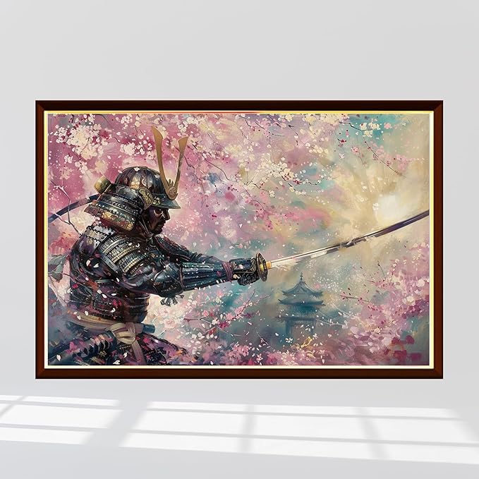 Cherry Blossom and Samurai Jigsaw Puzzle 1000 Pieces for Adults - Floral Puzzle Gift for Japan Lovers - 1000pc Horizontal Puzzles (50x70cm / 19.685"x27.559")