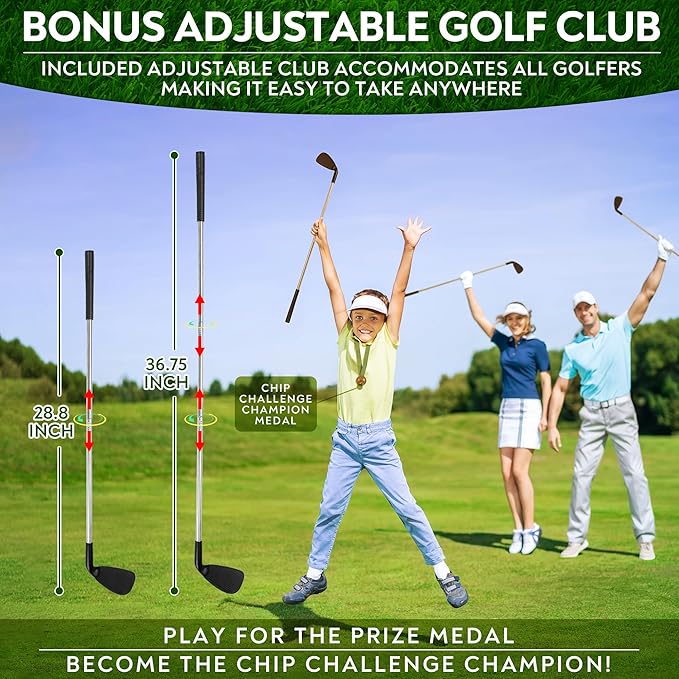 Golf Chipping Mat with Adjustable Golf Club - 48 Piece Outdoor Indoor Golf Game for 1-5 Players - Giant Turf Hitting Mat with Tee, 25 Sticky Balls, Travel Bag for Golfers for All Ages