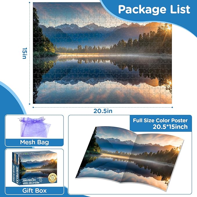 Puzzles for Adults 500 Pieces,Sunrise Nature Jigsaw Puzzles 500 Pieces,Lake Mountain Puzzles 500 Pieces Adult Funny Puzzle with Letters on Back Colorful Premium Cardboard Puzzle Gift