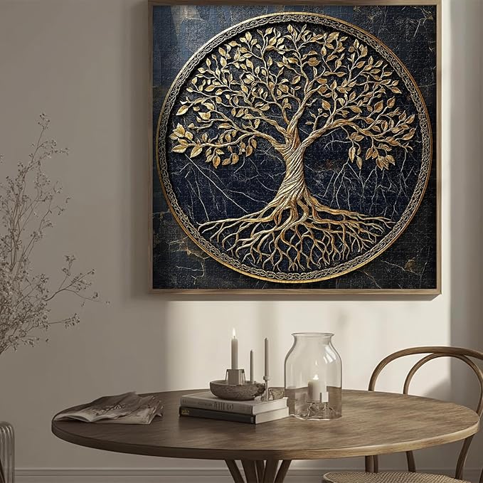 Tree of Life Jigsaw Puzzles 1000 Pieces for Adults, PICKFORU Gradient Tree Puzzle Black Gold, Challenging Spring Nature Plant Theme as Wall Decor