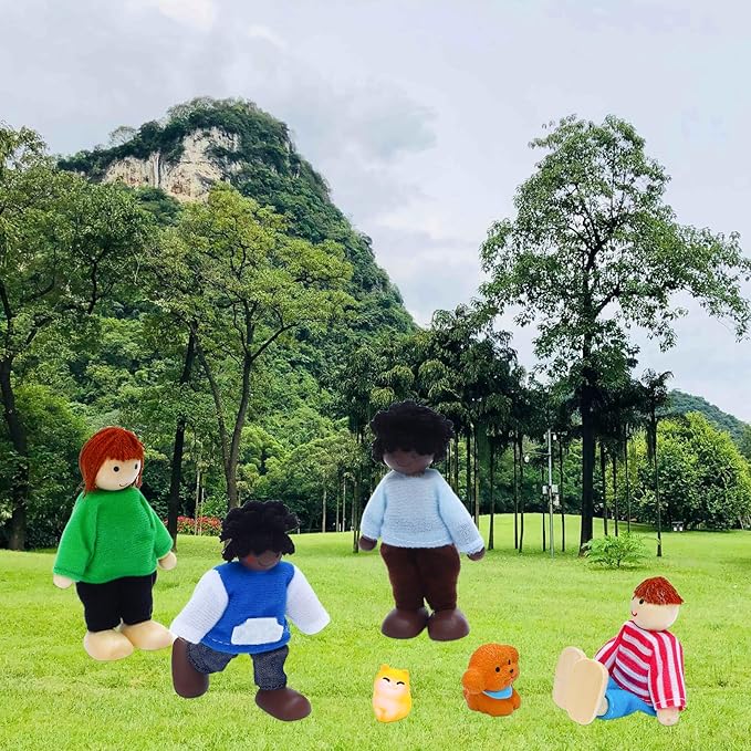 ONEST 10 Pieces Wooden Dollhouse Family Set Mini People Figures Sets Dollhouse Dolls Wooden Doll Family Pretend Play Figures Accessories for Pretend Doll House