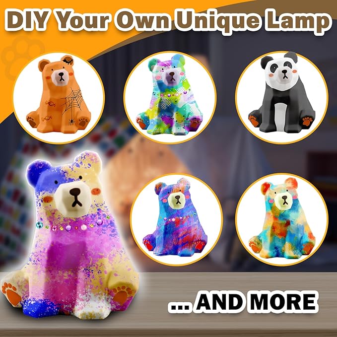 FUNZBO Paint Your Own Bear Lamp Kit - Arts and Crafts Supplies Painting Kits for Teens Adults, DIY Night Light Bear