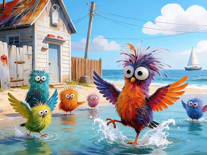 Beach Birds Puzzles for Adults 500 Pieces, Cute Cartoon Colorful Seabird Jigsaw Puzzle with Letters on Back, 21x15 Inch Family Game Night Puzzle, Fun Gift for Puzzle Lovers