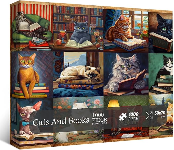 PICKFORU Vintage Puzzles for Adults - 1000 Pieces, Funny Cat Puzzles Collection, Retro Animal Puzzle