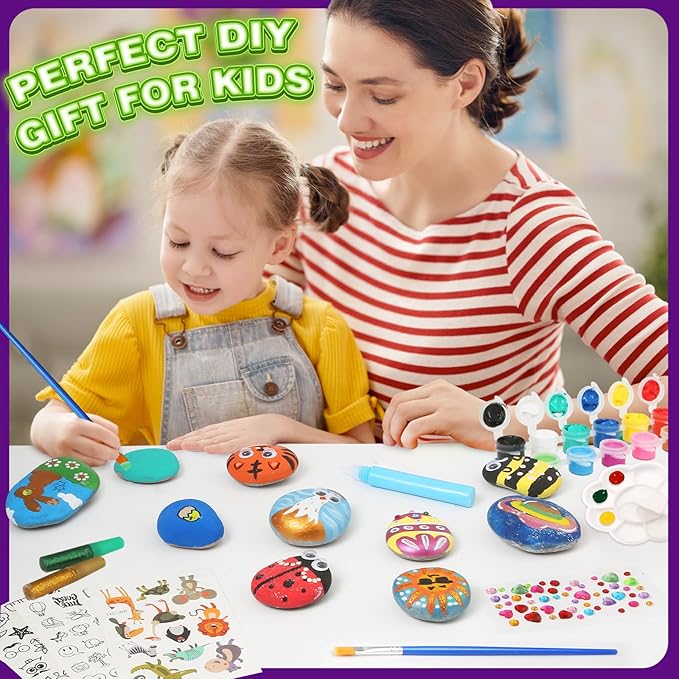 Rock Painting Kit for Kids - Glow in The Dark, Arts and Crafts Gift for Boys Girls Ages 4-12, Craft Kits Art Supplies for Kids Activities, Creative Art Toys Age 4, 5, 6, 7, 8, 9, 10, 11, 12