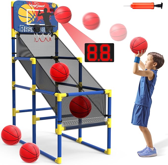 EagleStone Kids Basketball Hoop Arcade Game W/Electronic Scoreboard Cheer Sound, Basketball Hoop Indoor Outdoor W/4 Balls, Basketball Game Toys Gifts for Kids 3-6 5-7 8-12 Toddlers Boys Girls