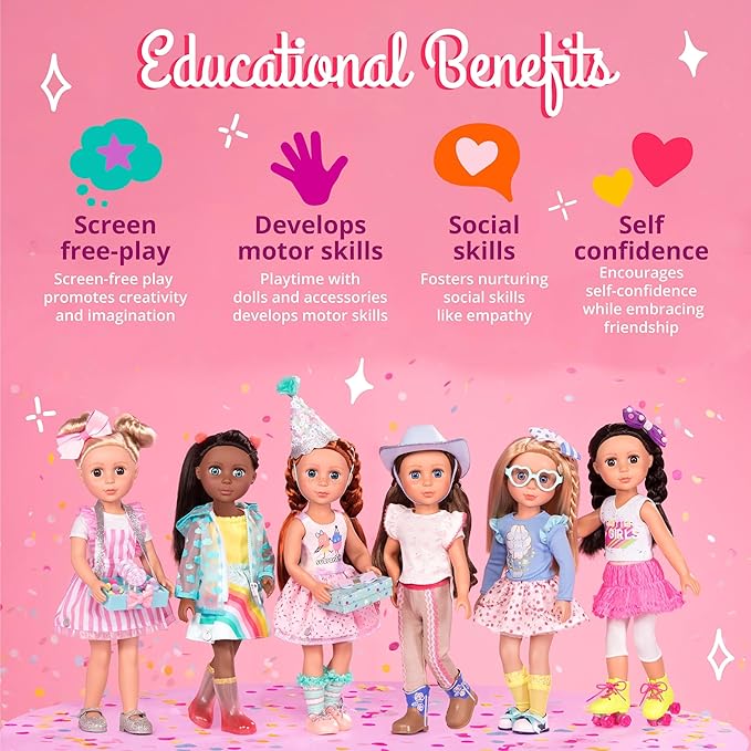Glitter Girls – 14-Inch Fashion Doll – Straight Brown Hair & Brown Eyes – Striped Tunic & Glitter Boots – Hair Bow & Heart Leggings – 3+ Years– Sarinia