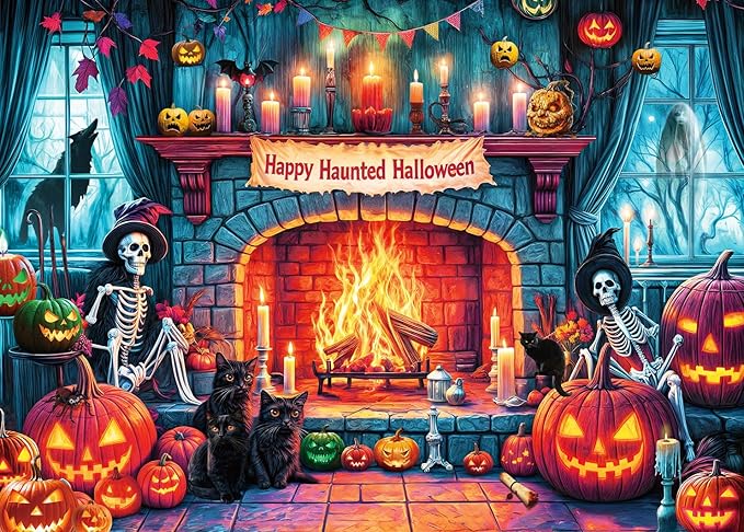 Halloween Night 1000 Piece Puzzle -Retro Horror Art- 1000 Pieces Jigsaw Puzzles for Adults - 1000 Piece Haunted Mansion Jigsaw Puzzle(27.6"x 19.7")
