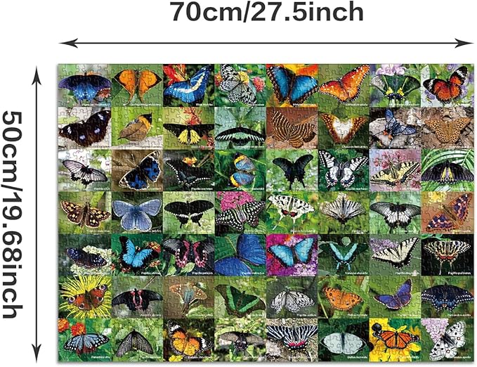 Butterfly Puzzles Jigsaw for Adults 1000 Pieces - Challenging Fun Puzzles Stunning Art Wall Decor, Pretty Puzzle for Women, Gift Butterfly Collection C0835