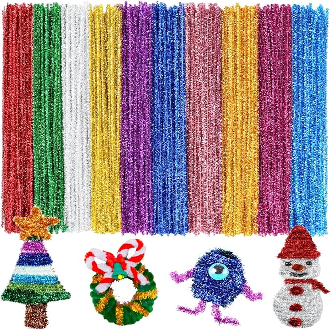 GAGANIU 200pcs Pipe Cleaners, Pipe Cleaners for Crafts, Craft Supplies Multicolor Chenille Stems for Art&Craft Christmas DIY Projects(10colors,Glitter)
