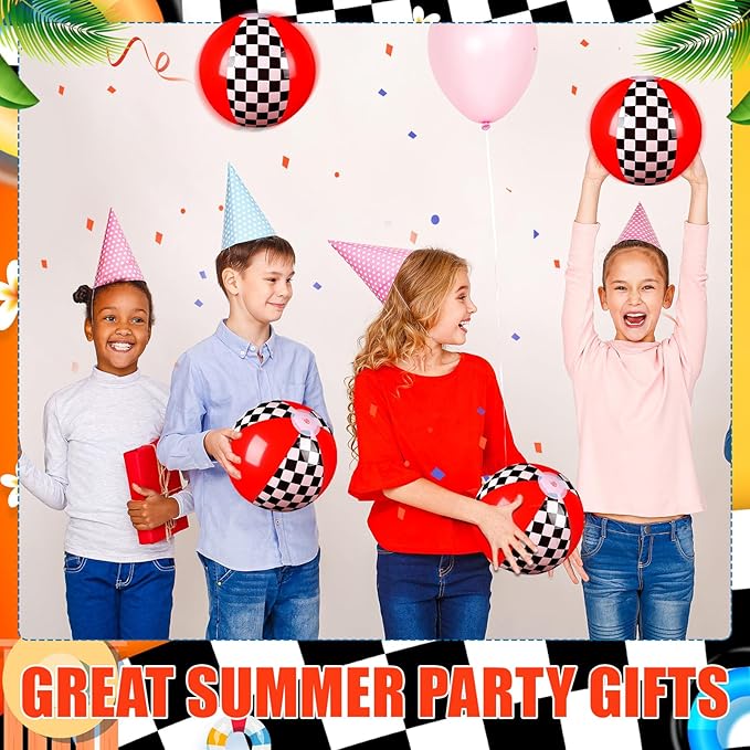 12 Pack Black and White Checkered Flag Themed Beach Ball for Kids 7.87" Bulk for Summer Pool and Beach Game Gifts Race Car Birthday Party Supplies and End of The Year Class Decorations Favor