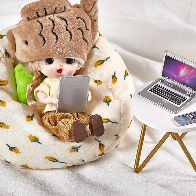 1:12 1:6 Scale Dollhouse Decor Accessories Laptop, Miniature Laptop Tablet Smart Phone Stuff Doll House Mini Play Set Accessories (Silver)