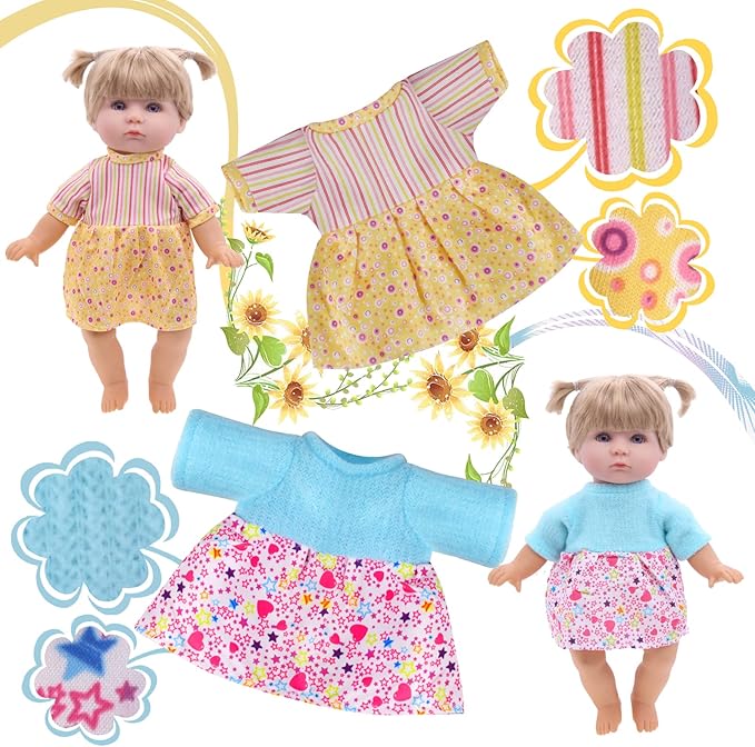 9 Sets Baby Doll Clothes for 12 13 14 Inch Dolls, Alive Doll Clothes Colorful Princess Dress, Romper, Sweater Costume, Cute Alive Doll Accessories Outfits for Christmas Birthday Gift for Little Girls