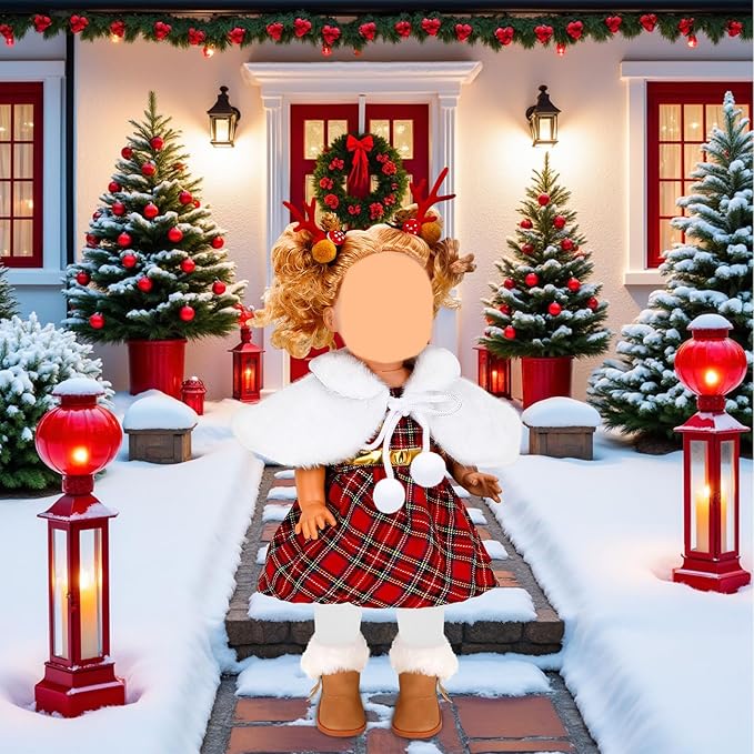 UPINS 18 Inch Doll Clothes and Accessories, Santa Costume Winter Doll Outfits Set Christmas Costume Playset Including Dress Fur Cape Tights Boots Hair Clips for Girls Gifts
