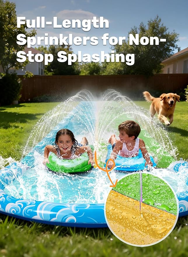 JOYIN 22.5FT Water Slide and 2 Inflatable Boards, Extra Long Heavy Duty Double Lawn Waterslide with Sprinkler for Kids Adults Backyard Summer Water Toy Outdoor Fun, Blue, Green