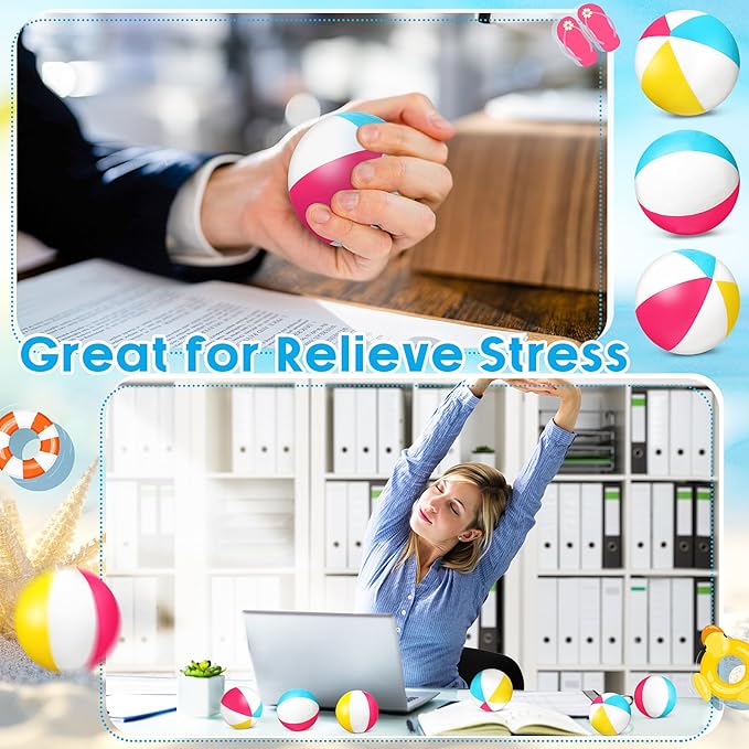 Hungdao 100 Pcs Mini Beach Stress Balls Bulk 2.5" Rainbow Squeeze Small Relief Stress Beach Balls Toys Bulk with Storage Bag for Summer Pool Water Games Hawaiian Birthday Party Favors (Bright Colors)