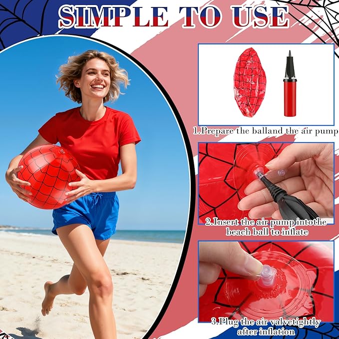 12 Pack Spider Theme Beach Ball 7.87" Bulk for Summer Pool and Beach Game Gifts and Birthday Party Supplies Decorations Favor