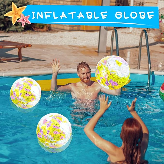 16 inches Inflatable Globe Blow up World Globe PVC Earth Beach Ball Globe Toys for Kids Swimming Pool Game Classroom Playing or Teaching Party Favors Decorations