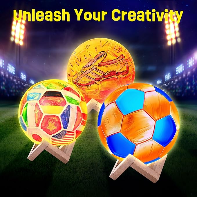 Paint Your Own Soccer Ball Lamp Kit, Soccer Gifts 3D Night Light, Art Supplies Creativity Arts and Crafts for Kids Ages 8-12, Birthday Easter Gifts for Kids Boys Girls Ages 3 4 5 6 7 8 9 10 11 12+