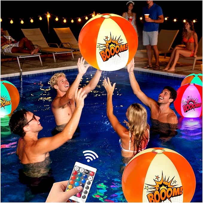 MIAOKE Funny and Playful Pool Toys 16 Inch 5 Pack- 16 Lighting and 4 Modes LED Beach Ball with Remote Control,Suitable for Pool Games Night Summer Pool Party,Outdoor Everybody Family Games, Yellow