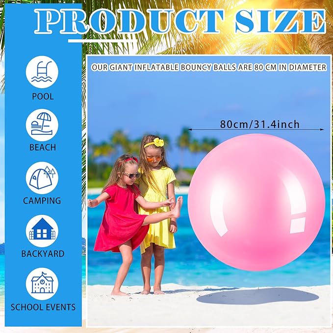 Jenaai 4 Pcs 30 Inch Big Bounce Ball Large Rubber Ball Giant Inflatable Kickball Outdoor Exercise Jumping Hopping for Outdoor Activity Game Sports Party