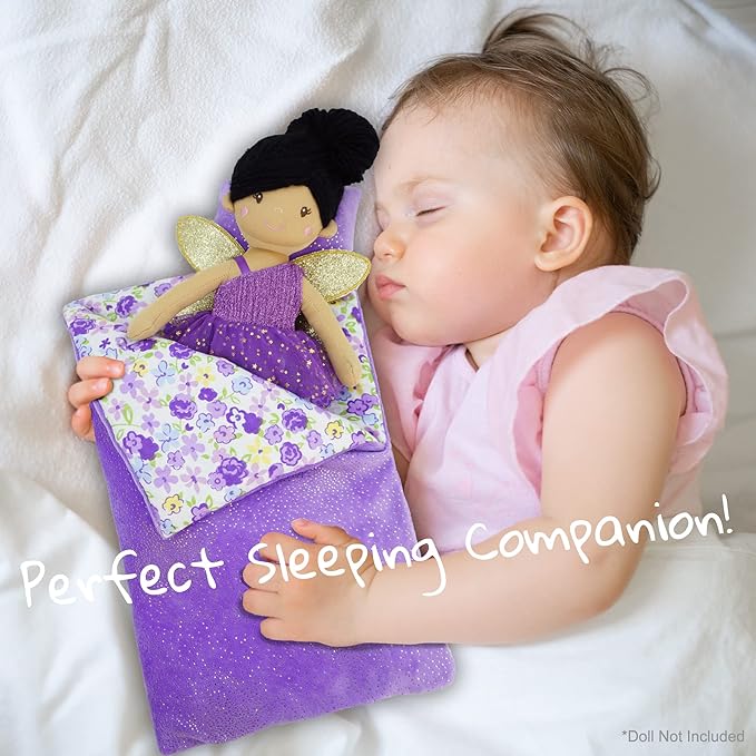 June Garden Cozy Dream Reversible Doll Sleeping Bag - 2-Piece Playset Doll Accessory with Pillow - Fits 14" American Girl Dolls - Gifts for Girls 2 3 4 Year Old