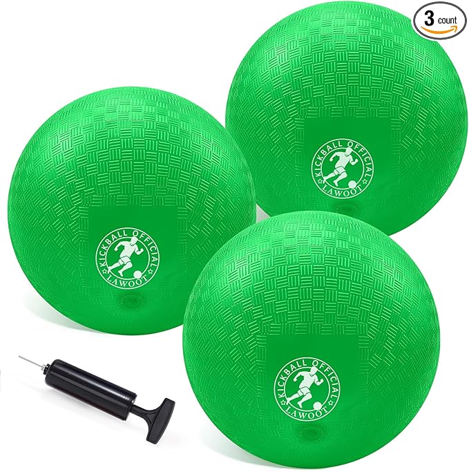 10 Inch Kickball Playground Ball Dodgeball Balls 4 Square Balls, Pack of 3, Dodge Balls for Kids, Kickballs Handball for Indoor Outdoor Games, Includes Pump