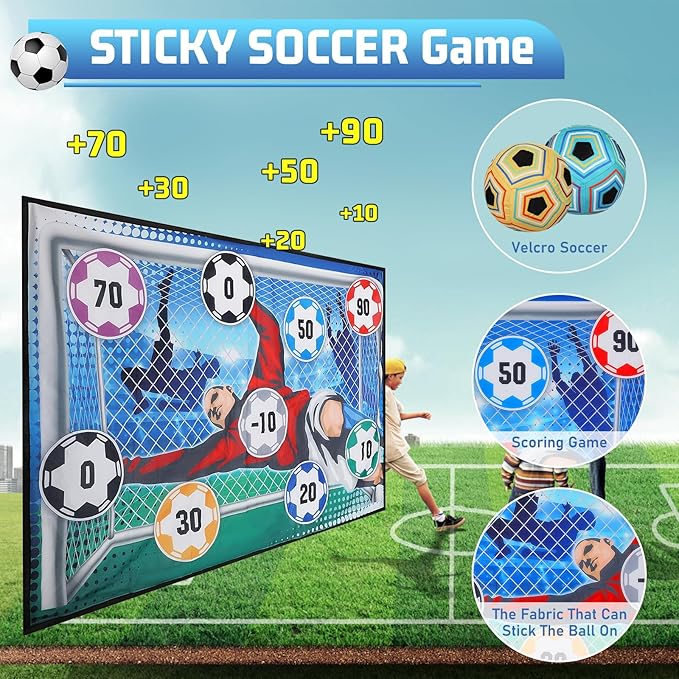 VATOS Toy Soccer Ball Game Set for Boys and Girls, Indoor Outdoor Backyard Toss Soccer Goal Game with 2 Balls, 1 Flannel Target, Soccer Toys for 3-5 6-8 8-12 Years Old Kids Birthday
