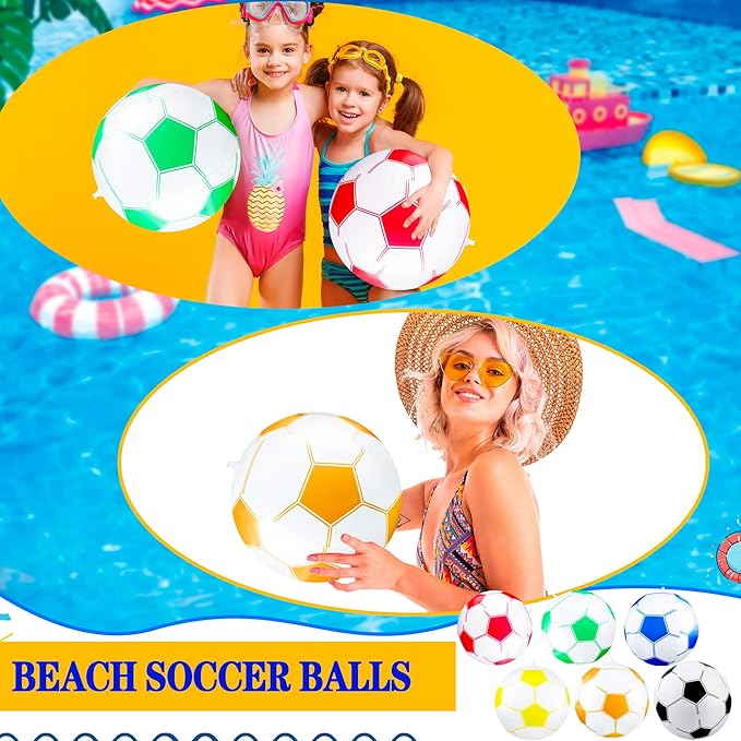 16 Pack 16 Inch Inflatable Soccer Balls Beach Balls Bulk Colorful Blow Up Beach Soccer Balls Party Favor for Outdoor Summer Pool Beach Sports Party Favor, 8 Colors
