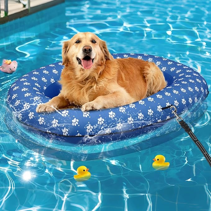 Inflatable Dog Float for Large Dogs, Up to 180 Lbs, Foldable & Puncture-Resistant Doggy Float for Pool, Portable Dog Float Bed Pet Swimming Accessory, Pet-Friendly Outdoor Fun, Blue