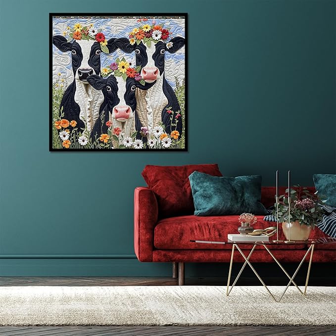 Farm Cow Puzzles 1000 Pieces for Adults, Challenging Patchwork Animal Jigsaw Puzzles, Nature Flowers Art Puzzle as Home Wall Art