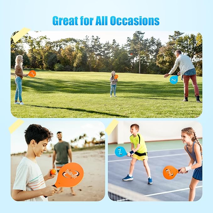 Beach Paddle Ball Set, Family Games for Kids and Adults, Badminton Set with 4 Rackets, Indoor Outdoor Sports Toys Lawn Camping Backyards Yard Games Easter Basket Stuffers Gifts for Boys Girls