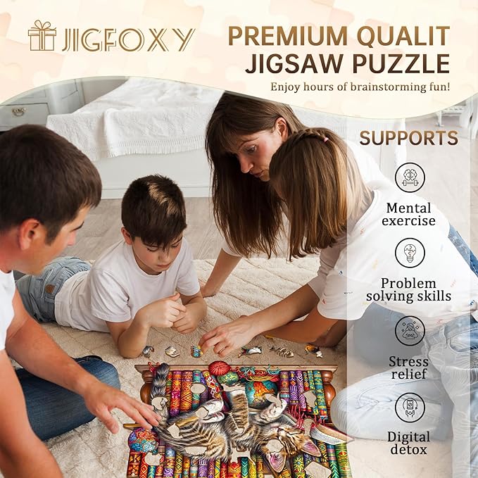 Jigfoxy Wooden Puzzles for Adults, Cat Wood Puzzle for Adults, Unique Animal-Shaped Wooden Jigsaw Puzzle, Christmas Thanksgiving Gifts for Puzzle Lovers, Family and Friends (L-13.4 * 10.8in-280pcs)