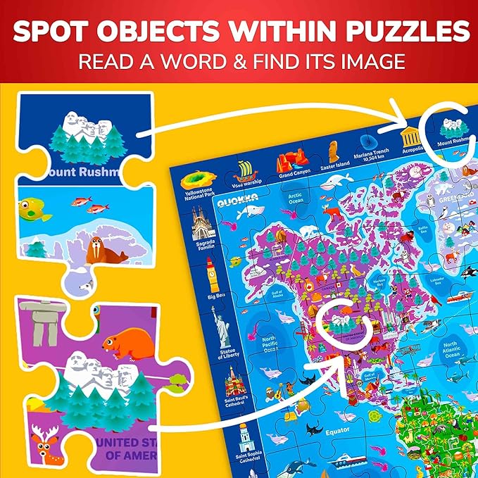 QUOKKA 100 Piece Puzzles for Kids Ages 4-6 - 3 Jigsaw Kids Puzzles Ages 6-8 - Learning Map of the United States World Space - Toddler Educational Games for 5-8 Year - Toys for 8-10-12 Year Old