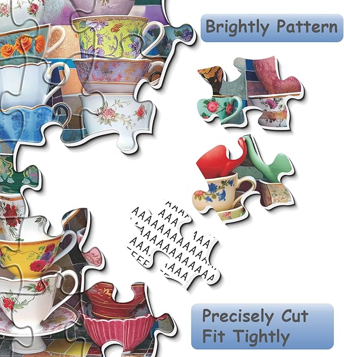 Teacups Puzzle for Adults 1000 Pieces, Colorful Tea Time Jigsaw Puzzles Features Classical Coffee Tea Cups, Challenging Retro Art Puzzles as Tea Cups Decor
