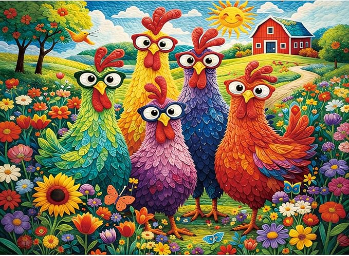 Puzzles for Adults 500 Pieces,Colorful Chicken Puzzle for Adults,Garden Farm Flower Animal Rooster Themed Jigsaw Puzzle for Seniors,Patchwork Art Challenge Puzzle & Holiday Party Gifts,20.5x15 in