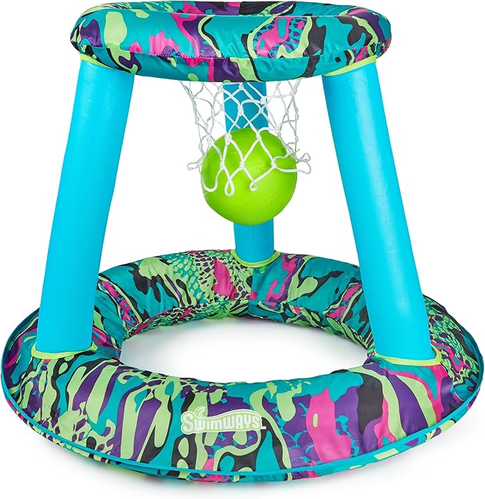 SwimWays Hydro Spring Hoops Inflatable Basketball Hoop, Waterproof Basketball Set with Hoop and Ball, Outdoor Games, Water Toys for Ages 5 and Up