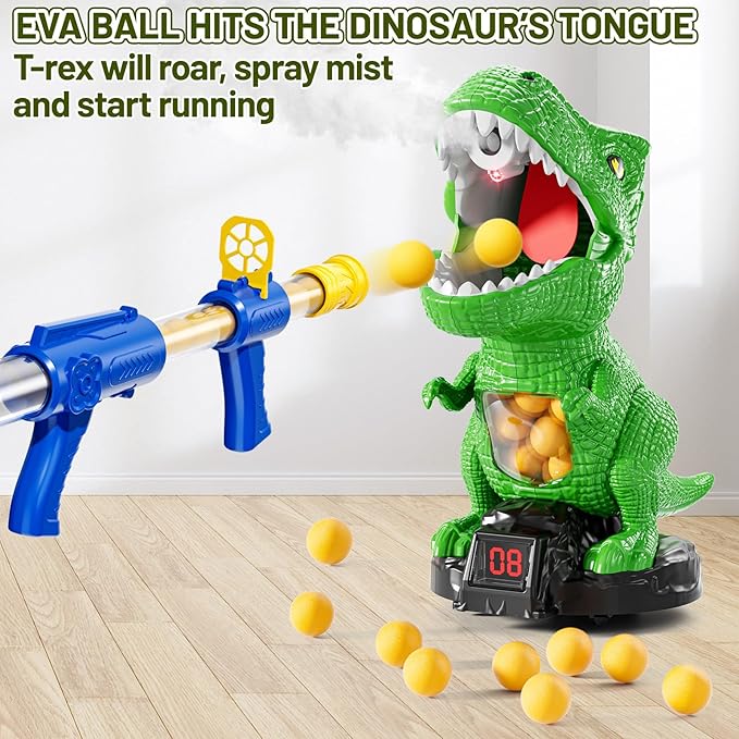 Moveable Dinosaur Shooting Toys for Kids 3-8 Years, Movable Shooting Target Toy with Air Pump Launcher, Interactive Competition Game Gift for Boys and Girls Ages 3 4 5 6 7 8 Years Old