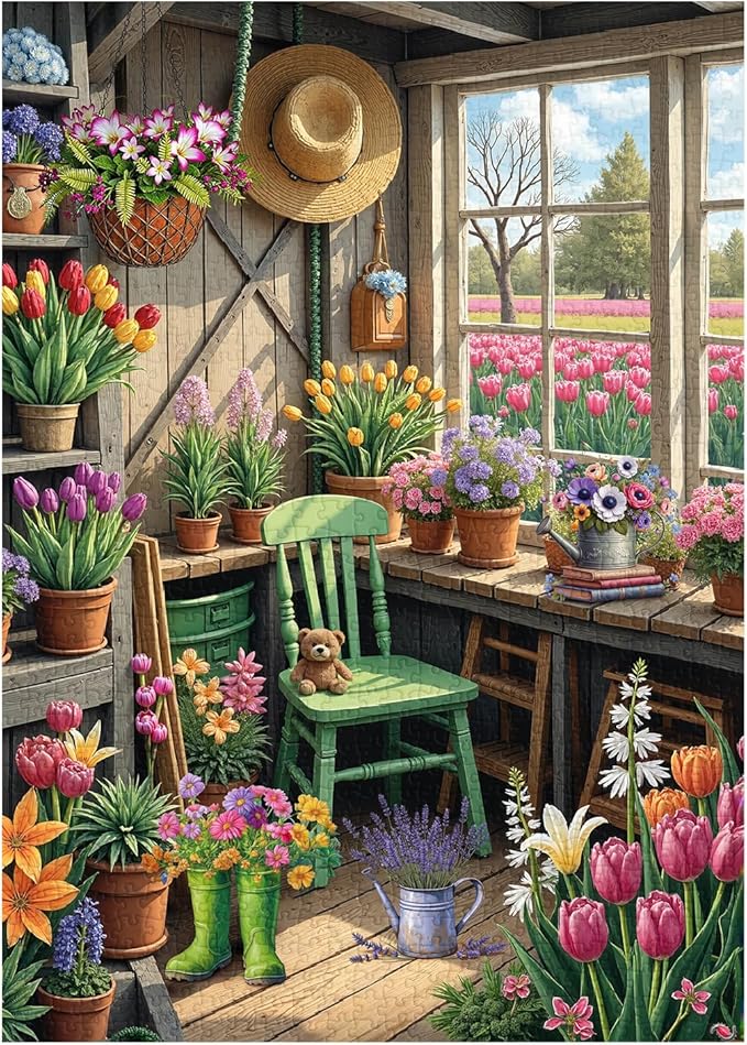 Flower Plant Garden Puzzle 1000 Pieces for Adults, Colorful Greenhouse Jigsaw Puzzle Botanical, Challenging Floral Room Puzzle as Wall Decor