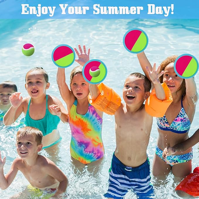 Beach Games, Outdoor Toys for Kids Ages 4-8, Toss and Catch Ball Set, with 4 Paddles 3 Balls, and 1 Storage Bag, Beach Toys Easter Gifts for Kids