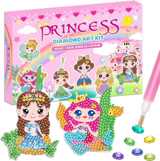 Labeol Arts and Crafts for Kids Ages 8-12 - Creat Your Own GEM Keychains-5D Diamond Art by Numbers GEM Art Kits for Kids Girls Toddler Crafts Age 6-7 6-8 10-12 (Princess)