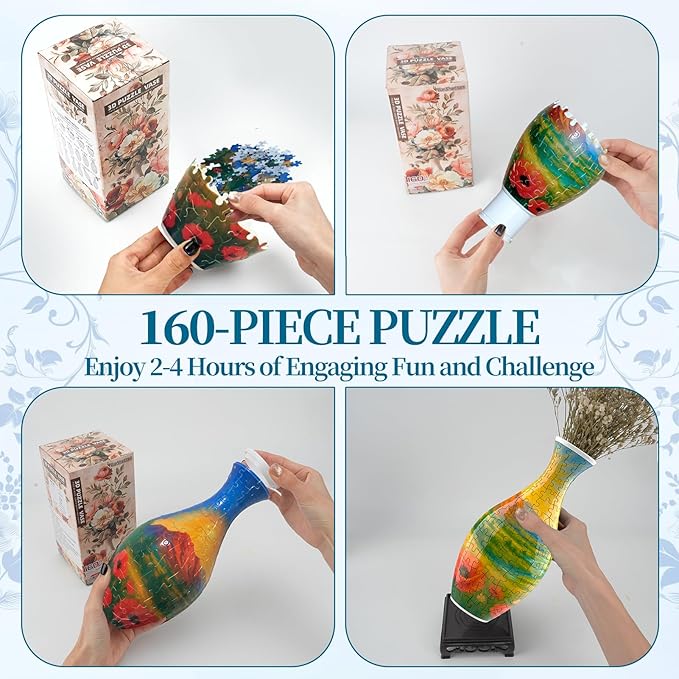 3D Puzzles Vase for Adults, Crafts for Adults, 160 Pieces Plastic DIY Unique Flower Vase with LED Light House Warming Gift Birthday Gifts for Flower Arrangements and Home Decor (Mountains)