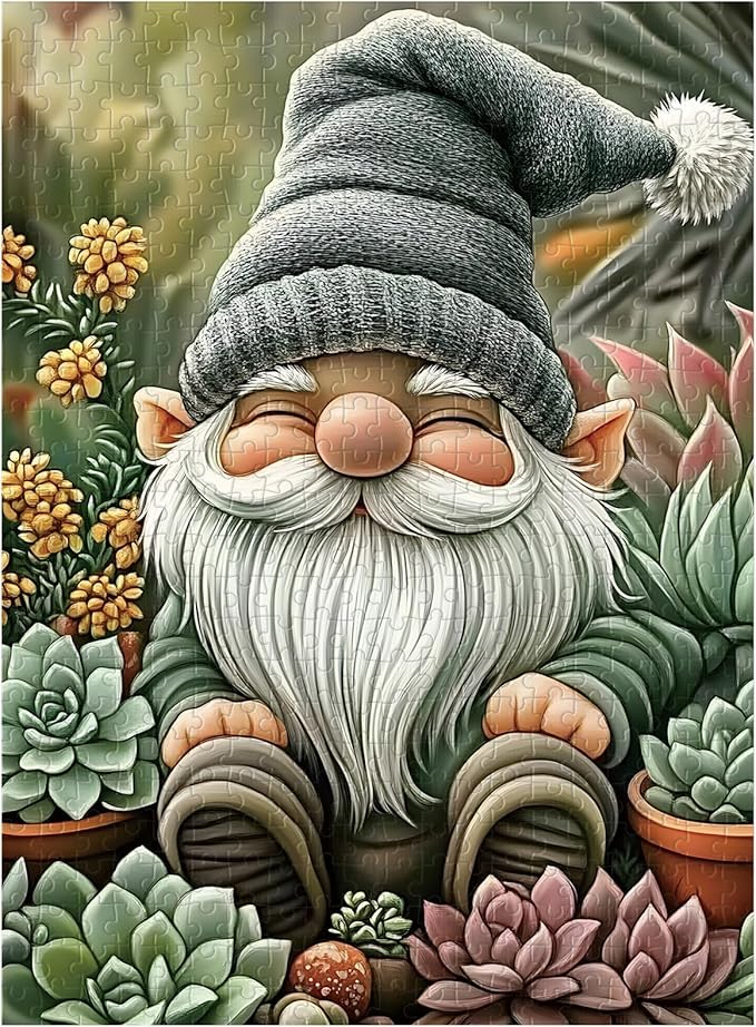Great Jigsaw Puzzles for Adults 500 Pieces Gnome Succulents Wooden Challenging Puzzles Gift for Friends Family Home Decoration Puzzle