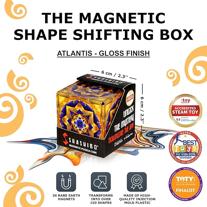 Shashibo DODECA Shape Shifting Box - STEM Fidget Toy with Ultra Strong Magnets - Sensory Puzzle Cube Transforms Into 100+ Shapes, Easter Basket Stuffers Gift for Kids, Teens, and Adults (Atlantis)