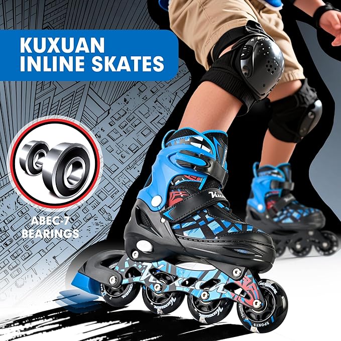 Kuxuan Boys Adjustable Inline Skates with Light up Wheels, Fun Illuminating Skates for Kids Girls Youth