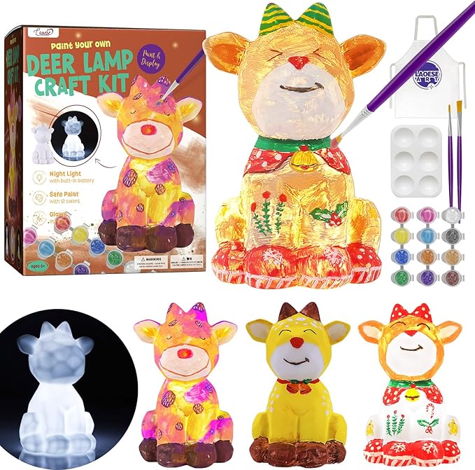 Paint Your Own Deer Lamp Kit, Art Supplies Painting Kits for Kids 6-12, Arts and Crafts for Kids Ages 8-12, Deer Toy Birthday Easter Gifts for Kids Girls Boys Ages 3 4 5 6 7 8 9 10 11 12+